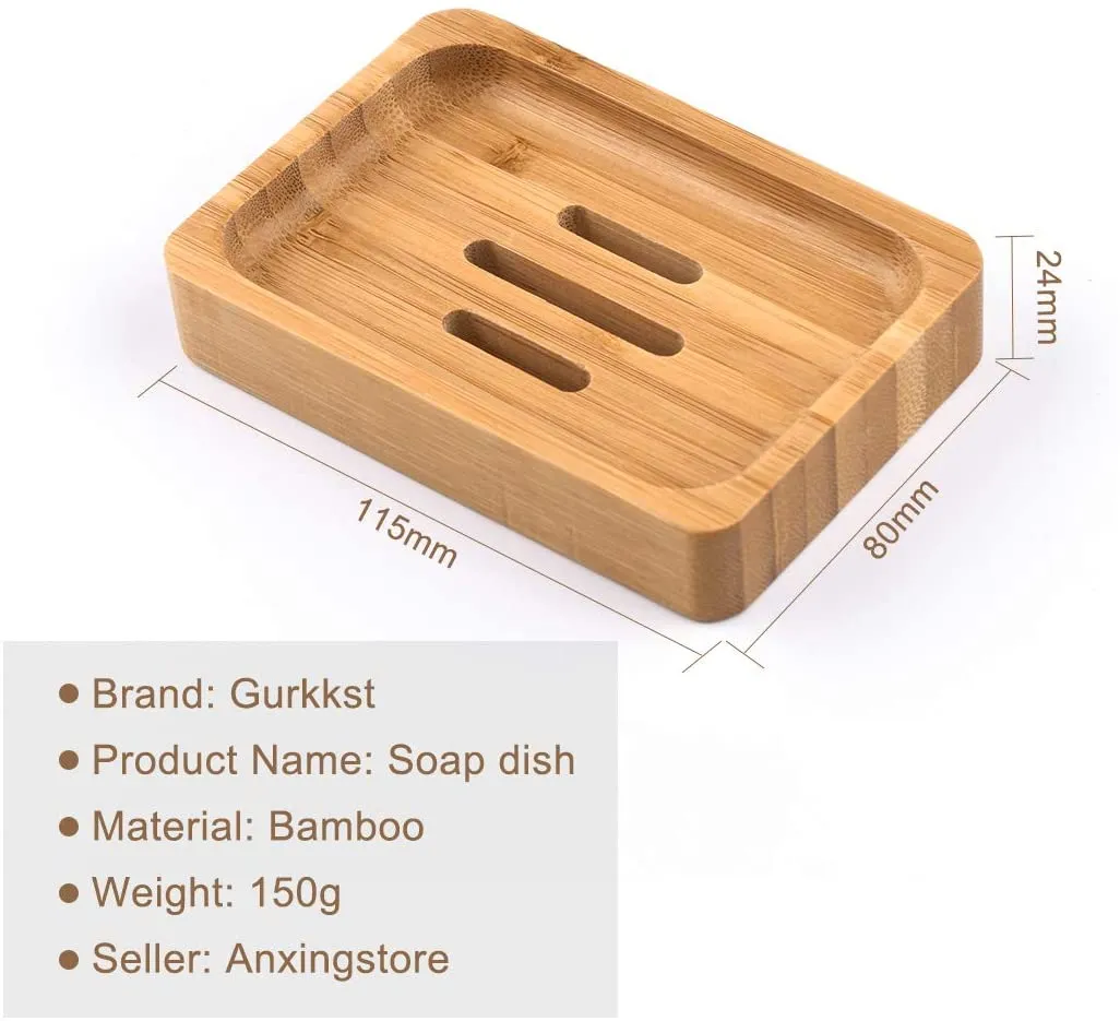 Gurkkst 2 Jaboneras de Madera Natural bambú Bandejas de jabón para Ducha Fregadero bandejas para jabón, esponjas y más - Imagen 2